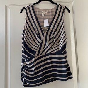 J. Crew Sleeveless Striped Asymmetrical 100% Silk Lined Top Blouse Size 4 NWT